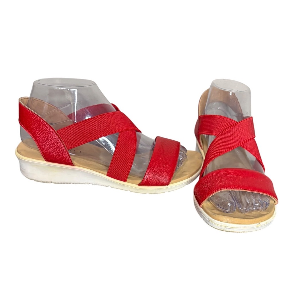 Malu Red Wedge Sandals Elastic Strap Comfort Women Size 7